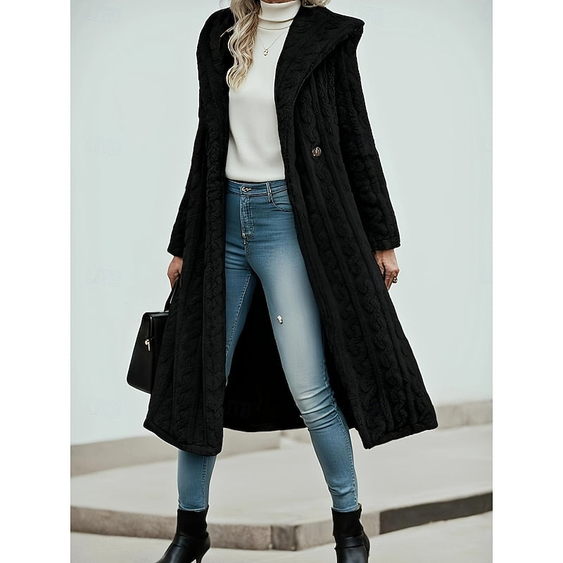 Aldona | Damen Langer Kunstfell Wintermantel mit Kapuze - Light Grey - Image 3