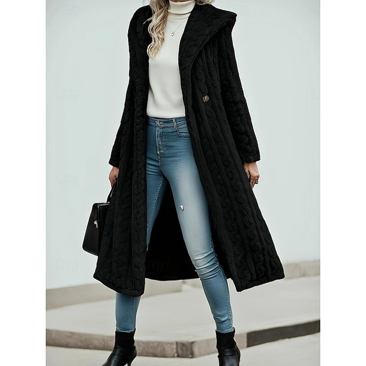 Aldona | Damen Langer Kunstfell Wintermantel mit Kapuze - Light Grey - Image 3