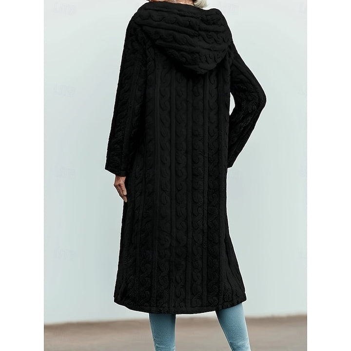 Aldona | Damen Langer Kunstfell Wintermantel mit Kapuze - Light Grey - Image 4