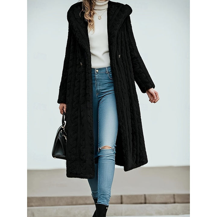 Aldona | Damen Langer Kunstfell Wintermantel mit Kapuze - Light Grey - Image 5