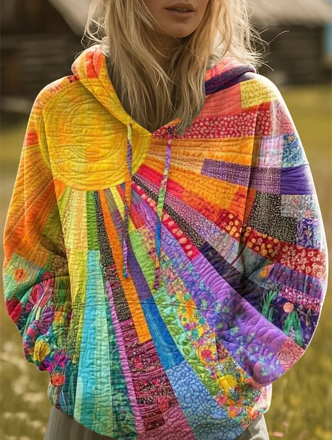 Aldona | Damen Steppjacke Patchwork Kapuzenjacke Bunt - Image 1
