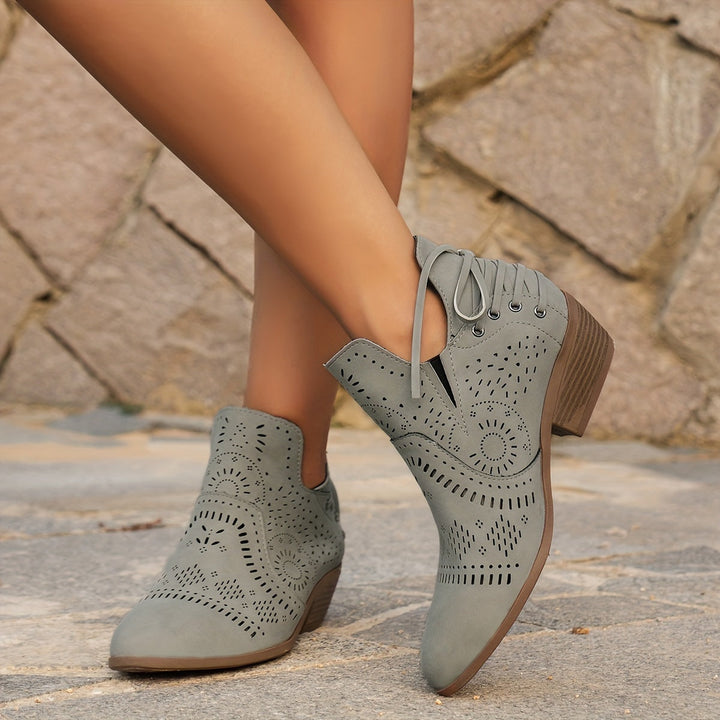 Aldveen | Damen Stiefeletten Blockabsatz Westlicher Stil - Image 1