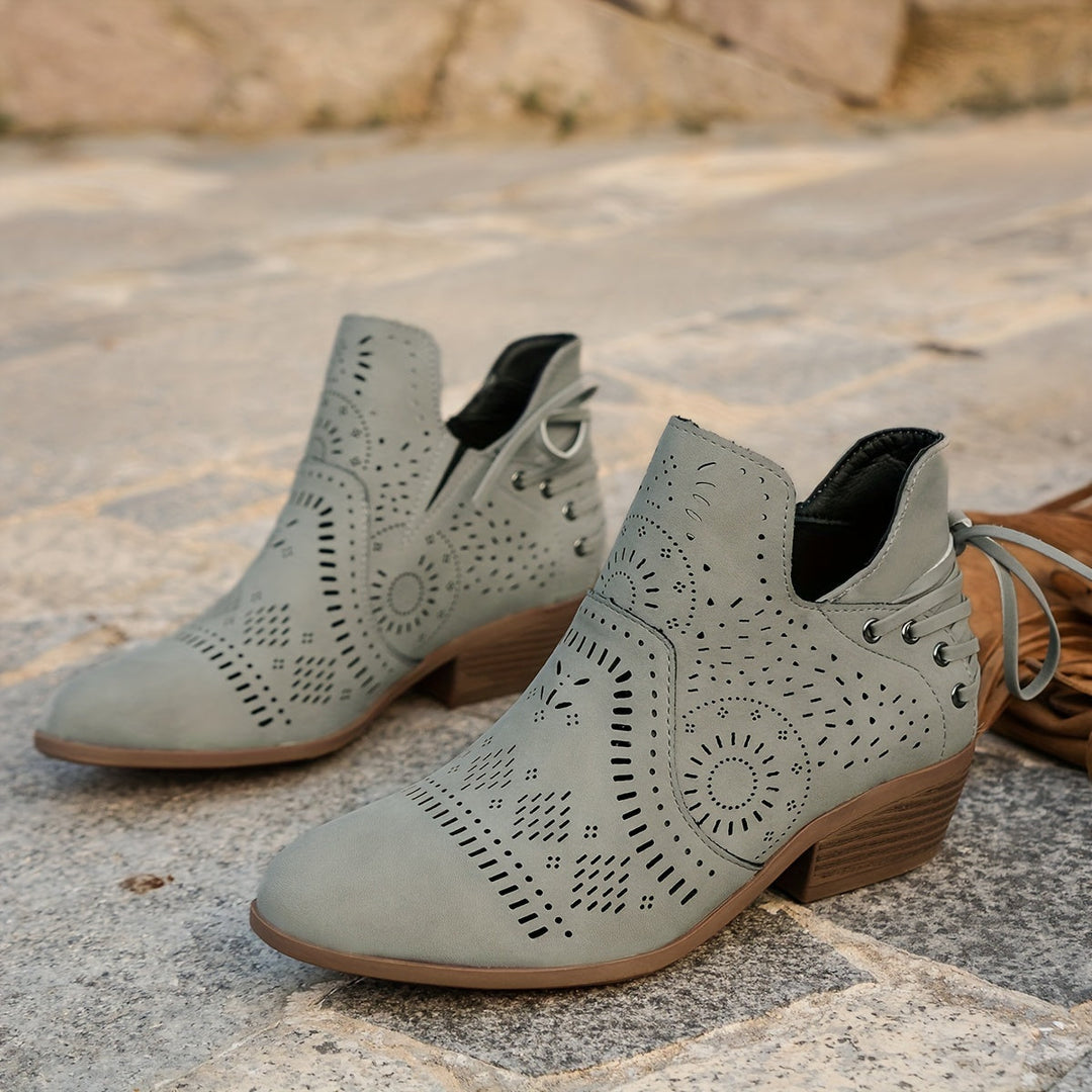Aldveen | Damen Stiefeletten Blockabsatz Westlicher Stil - Image 11