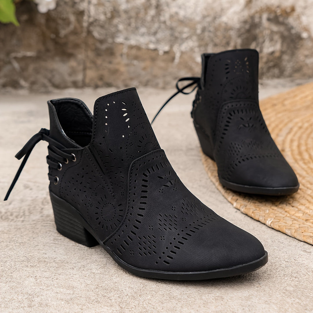Aldveen | Damen Stiefeletten Blockabsatz Westlicher Stil - Image 13