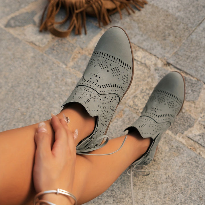 Aldveen | Damen Stiefeletten Blockabsatz Westlicher Stil - Image 14