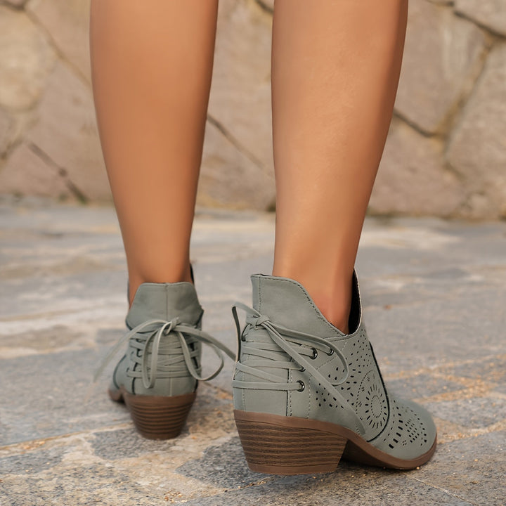 Aldveen | Damen Stiefeletten Blockabsatz Westlicher Stil - Image 4