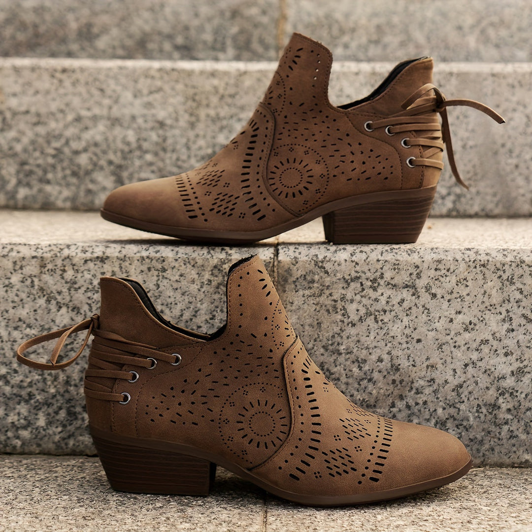 Aldveen | Damen Stiefeletten Blockabsatz Westlicher Stil - Image 5