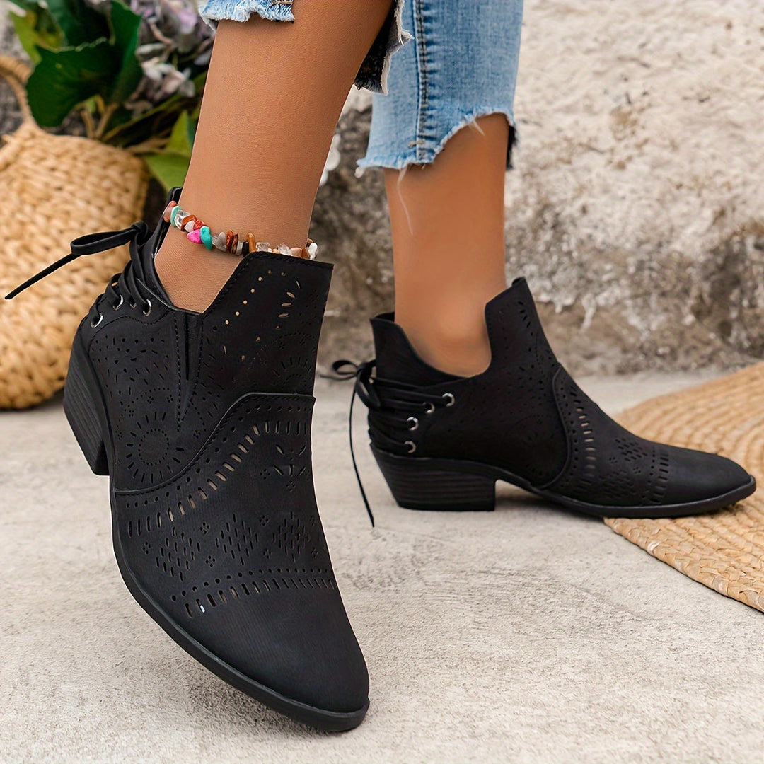 Aldveen | Damen Stiefeletten Blockabsatz Westlicher Stil - Image 9
