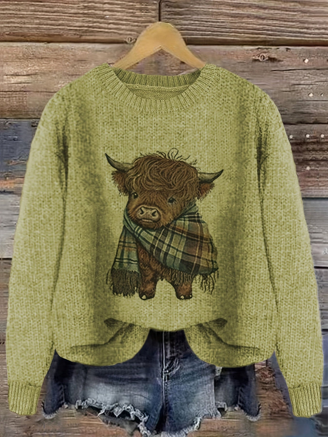 Aldvine | Damen Strickpullover Highland Cow Motiv - Image 1
