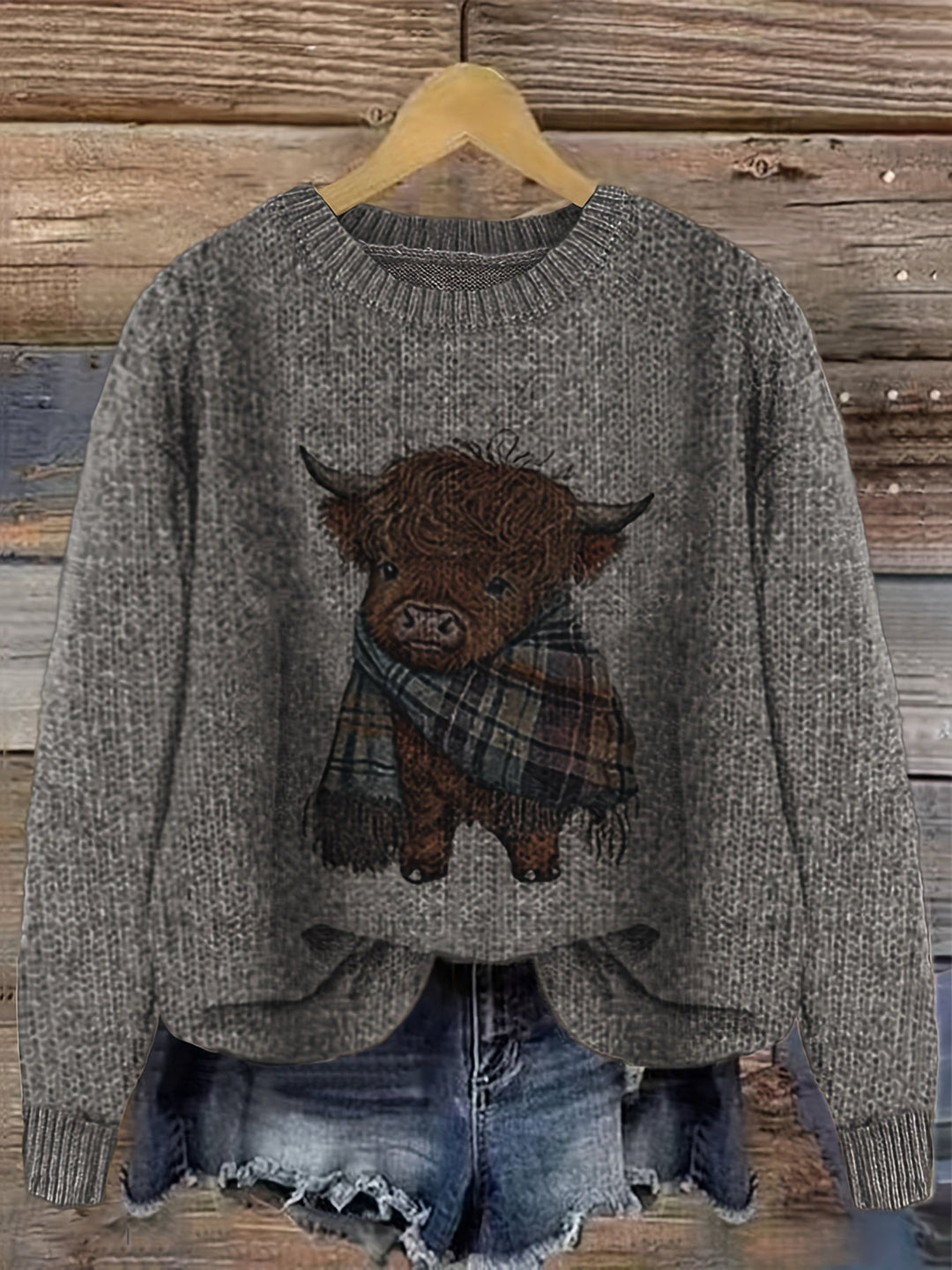 Aldvine | Damen Strickpullover Highland Cow Motiv - Image 2