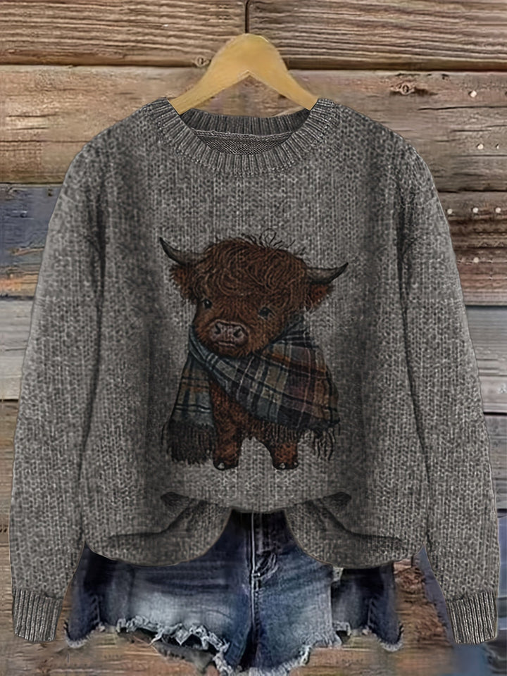 Aldvine | Damen Strickpullover Highland Cow Motiv - Image 2