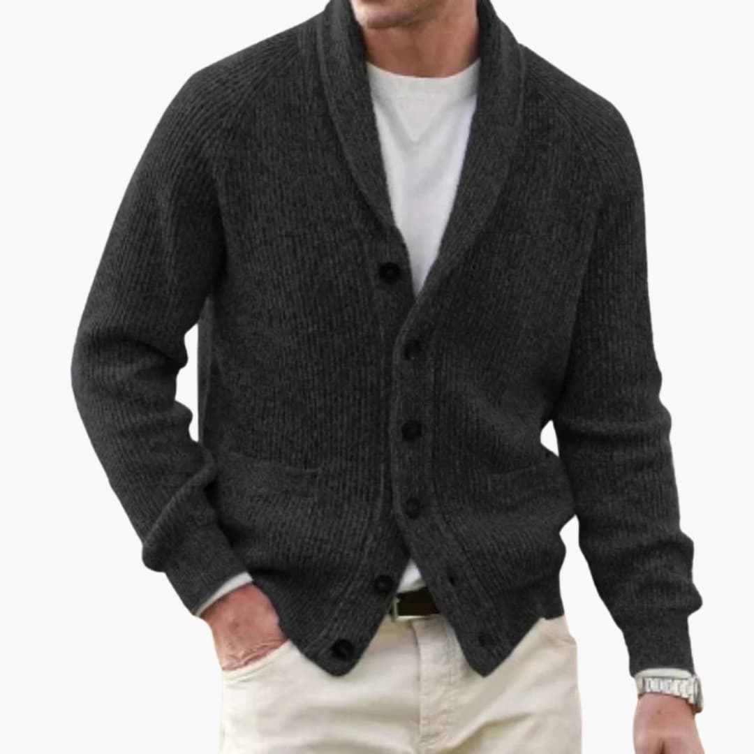 Aldvorn | Herren Strickjacke Schalkragen Cardigan - Dark Grey - Image 2