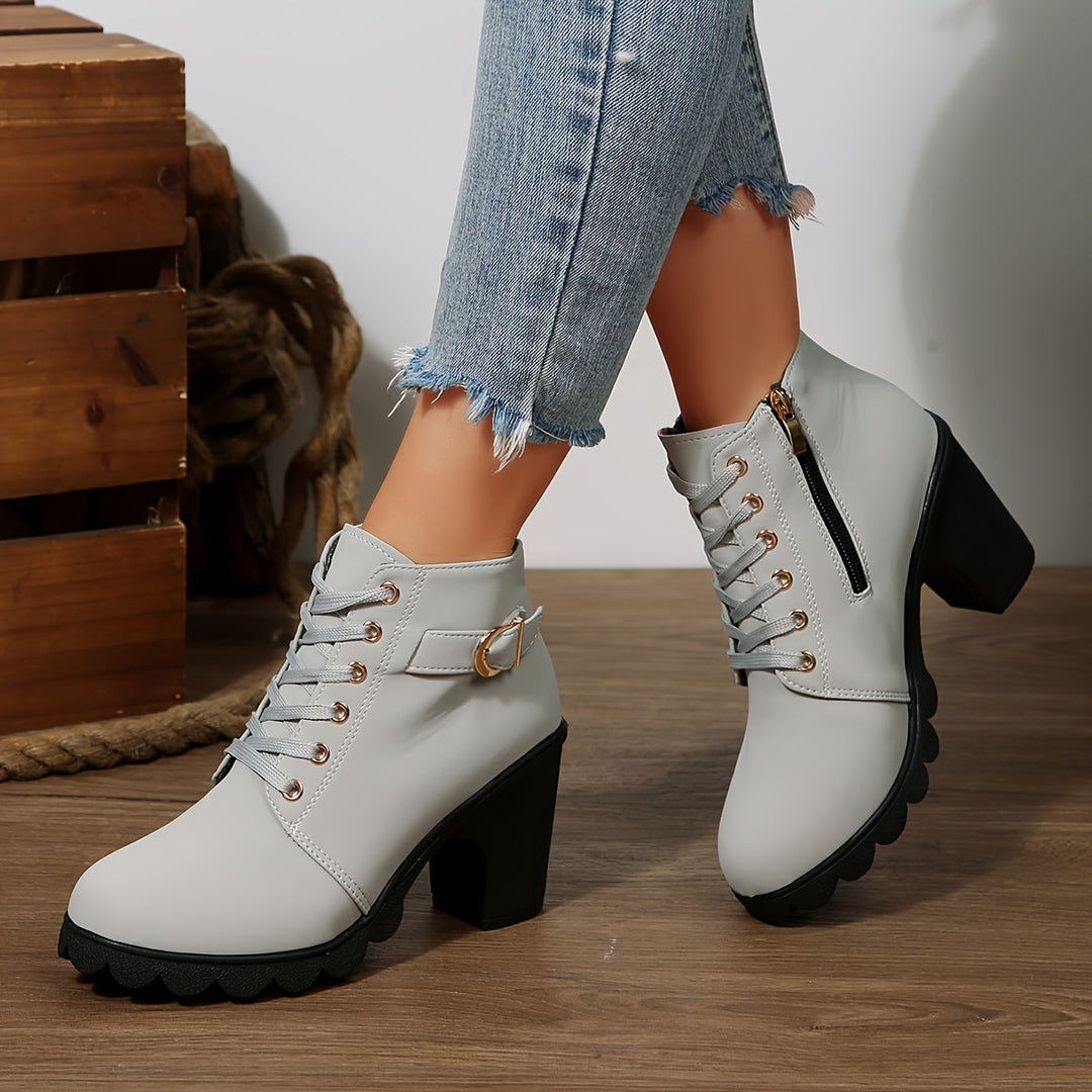 Aldvorne | Damen Stiefeletten mit Blockabsatz - Light Grey - Image 1