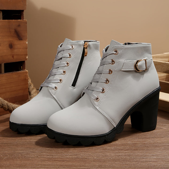 Aldvorne | Damen Stiefeletten mit Blockabsatz - Light Grey - Image 2