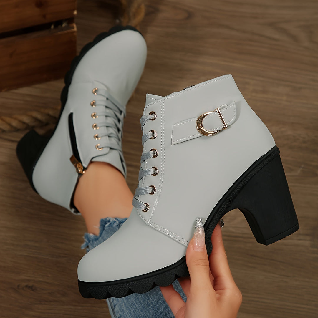 Aldvorne | Damen Stiefeletten mit Blockabsatz - Light Grey - Image 3