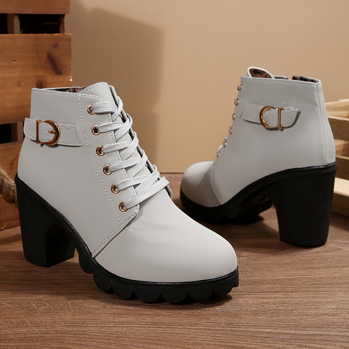 Aldvorne | Damen Stiefeletten mit Blockabsatz - Light Grey - Image 4