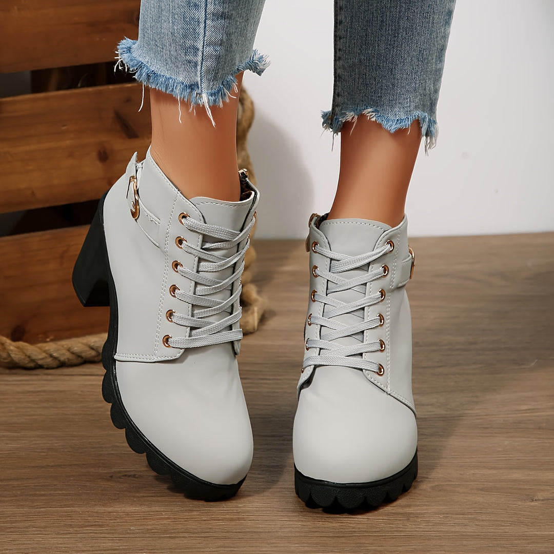 Aldvorne | Damen Stiefeletten mit Blockabsatz - Light Grey - Image 5