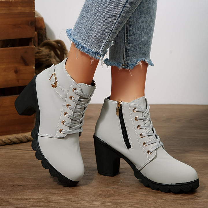 Aldvorne | Damen Stiefeletten mit Blockabsatz - Light Grey - Image 7