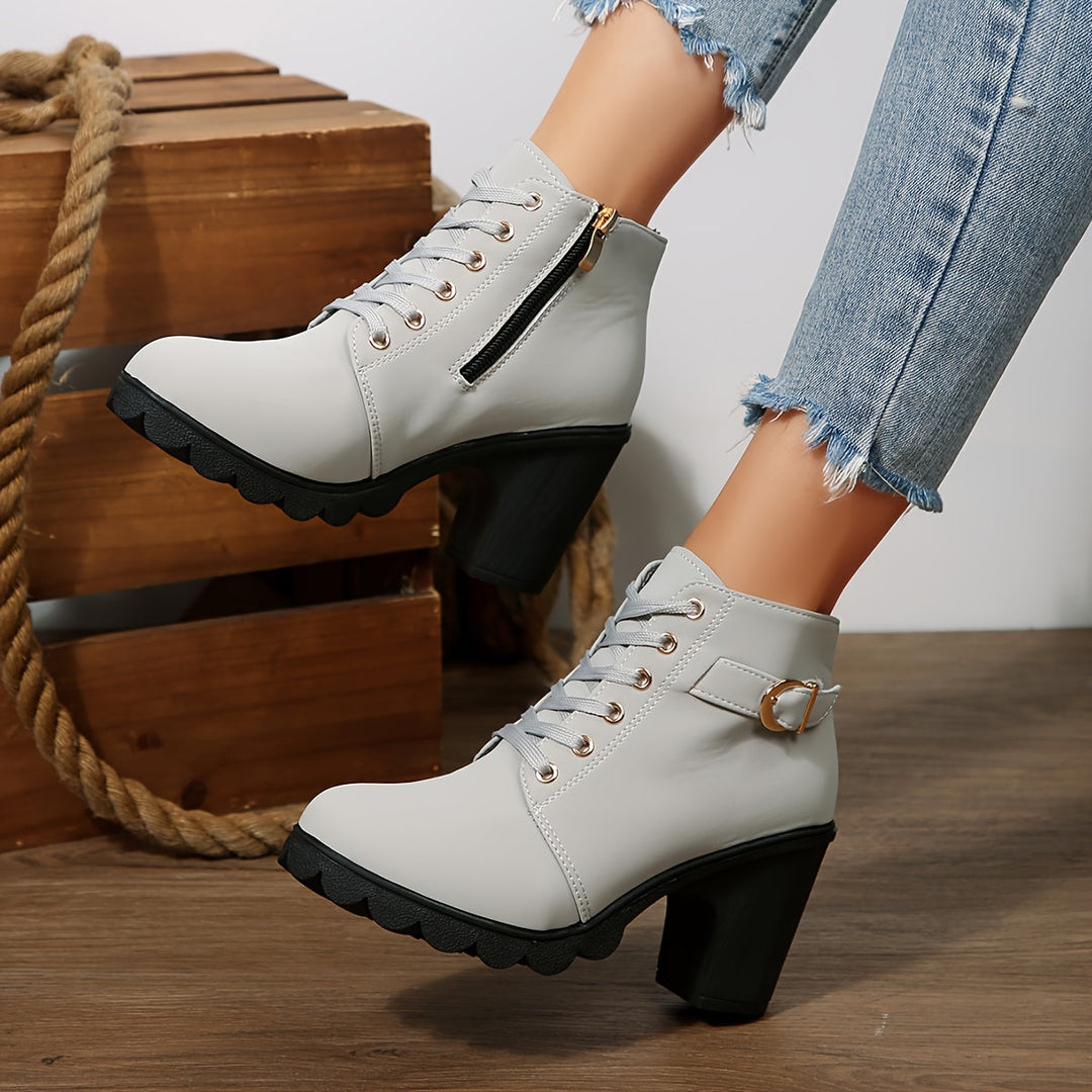 Aldvorne | Damen Stiefeletten mit Blockabsatz - Light Grey - Image 8