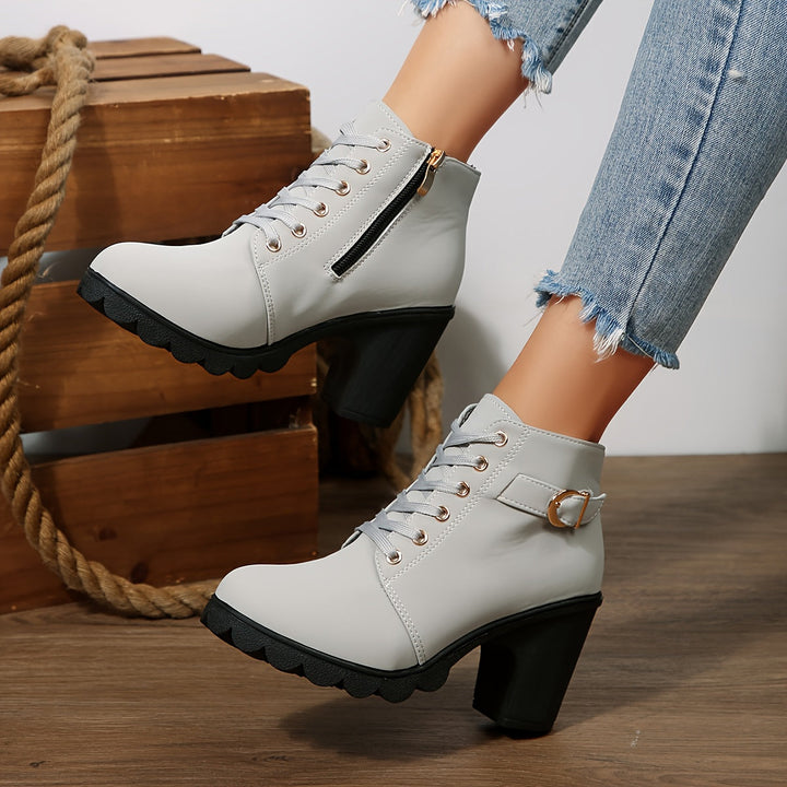 Aldvorne | Damen Stiefeletten mit Blockabsatz - Light Grey - Image 8