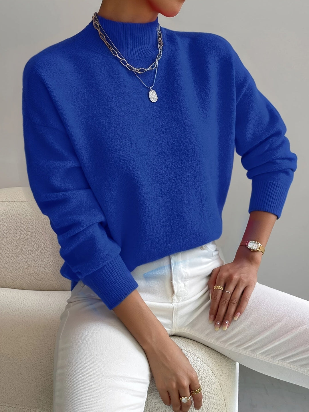 Almira | Damen Pullover mit Stehkragen Relaxed Fit - White - Image 7