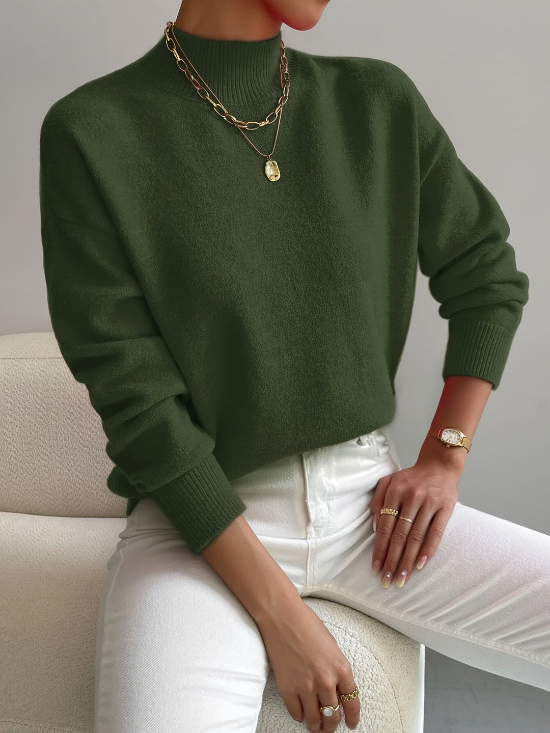 Almira | Damen Pullover mit Stehkragen Relaxed Fit - White - Image 8