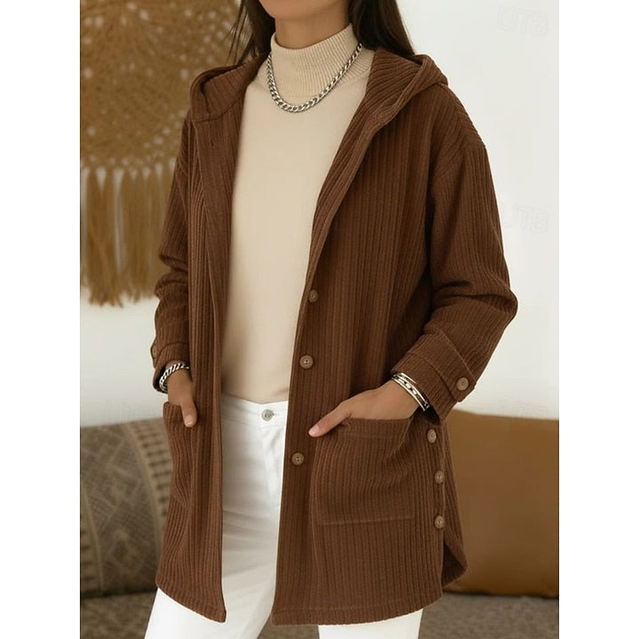 Almke | Damen Gestrickter Wintermantel mit Kapuze - Brown - Image 1