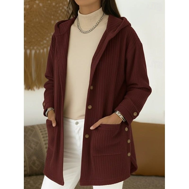 Almke | Damen Gestrickter Wintermantel mit Kapuze - Brown - Image 4