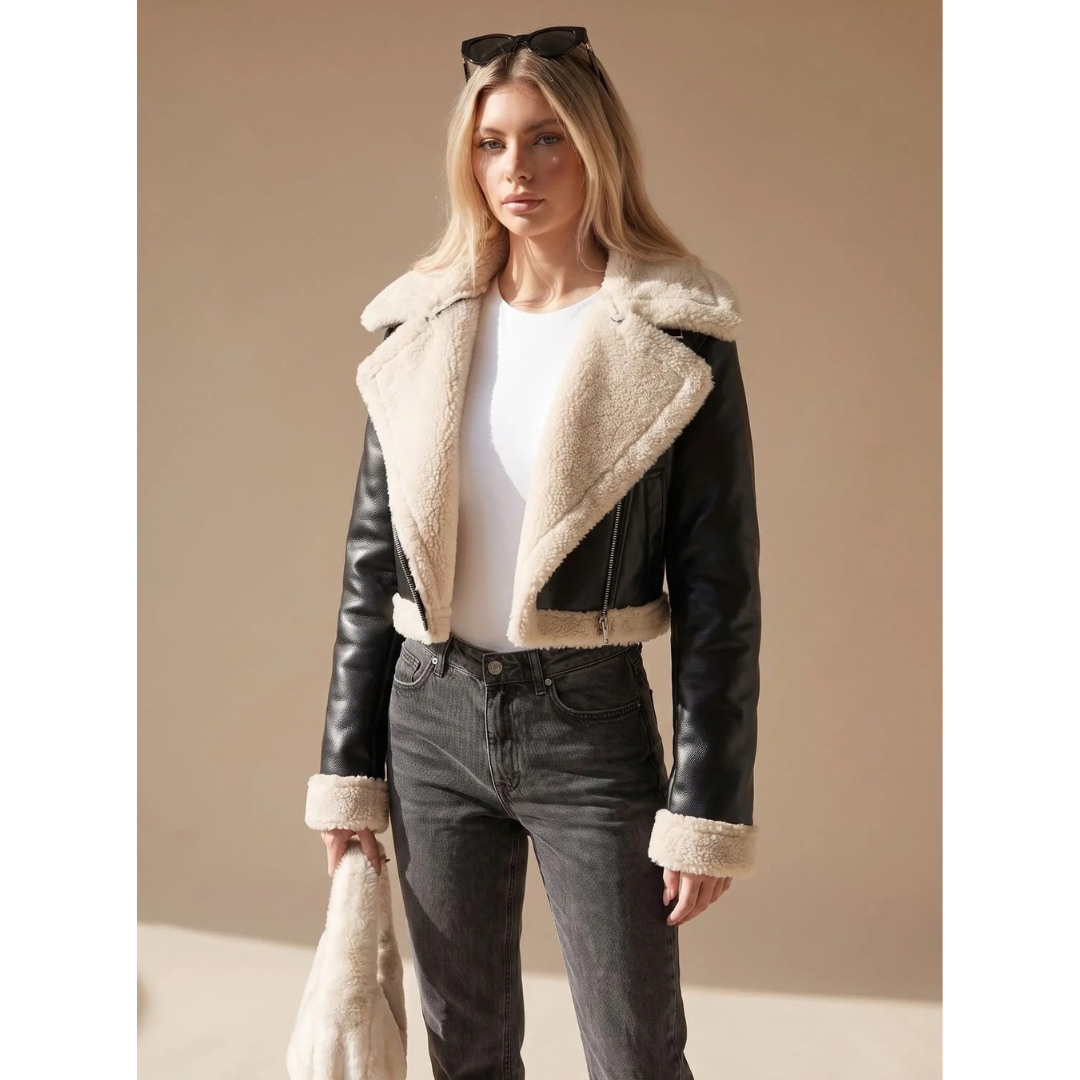 Arvilda | Damen Winterjacke mit Teddyfell Kurzjacke - Black - Image 1