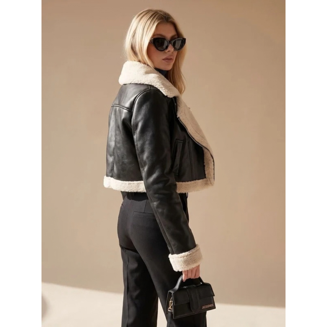 Arvilda | Damen Winterjacke mit Teddyfell Kurzjacke - Black - Image 2