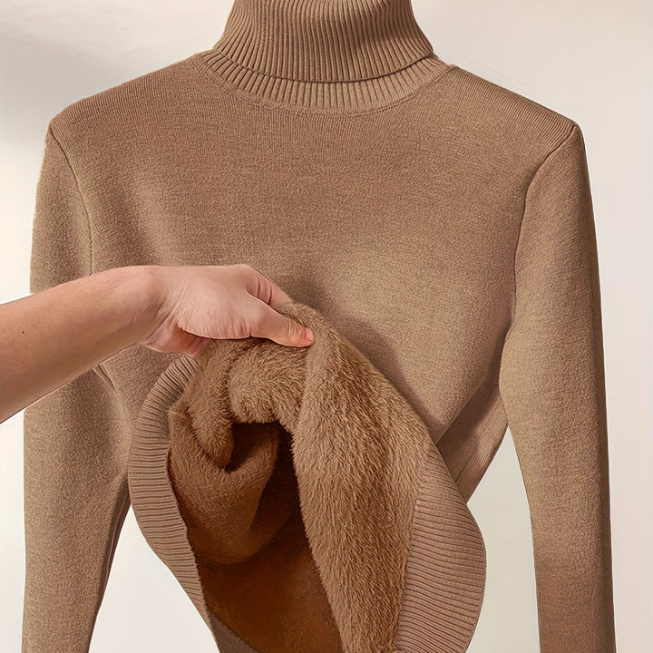Arvina | Damen Rollkragen Pullover mit Fleecefutter - Camel - Image 1
