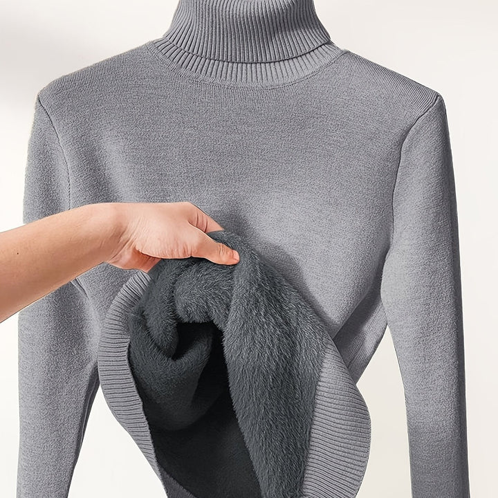 Arvina | Damen Rollkragen Pullover mit Fleecefutter - Camel - Image 19