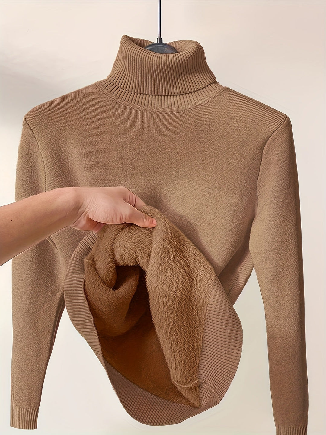 Arvina | Damen Rollkragen Pullover mit Fleecefutter - Camel - Image 2