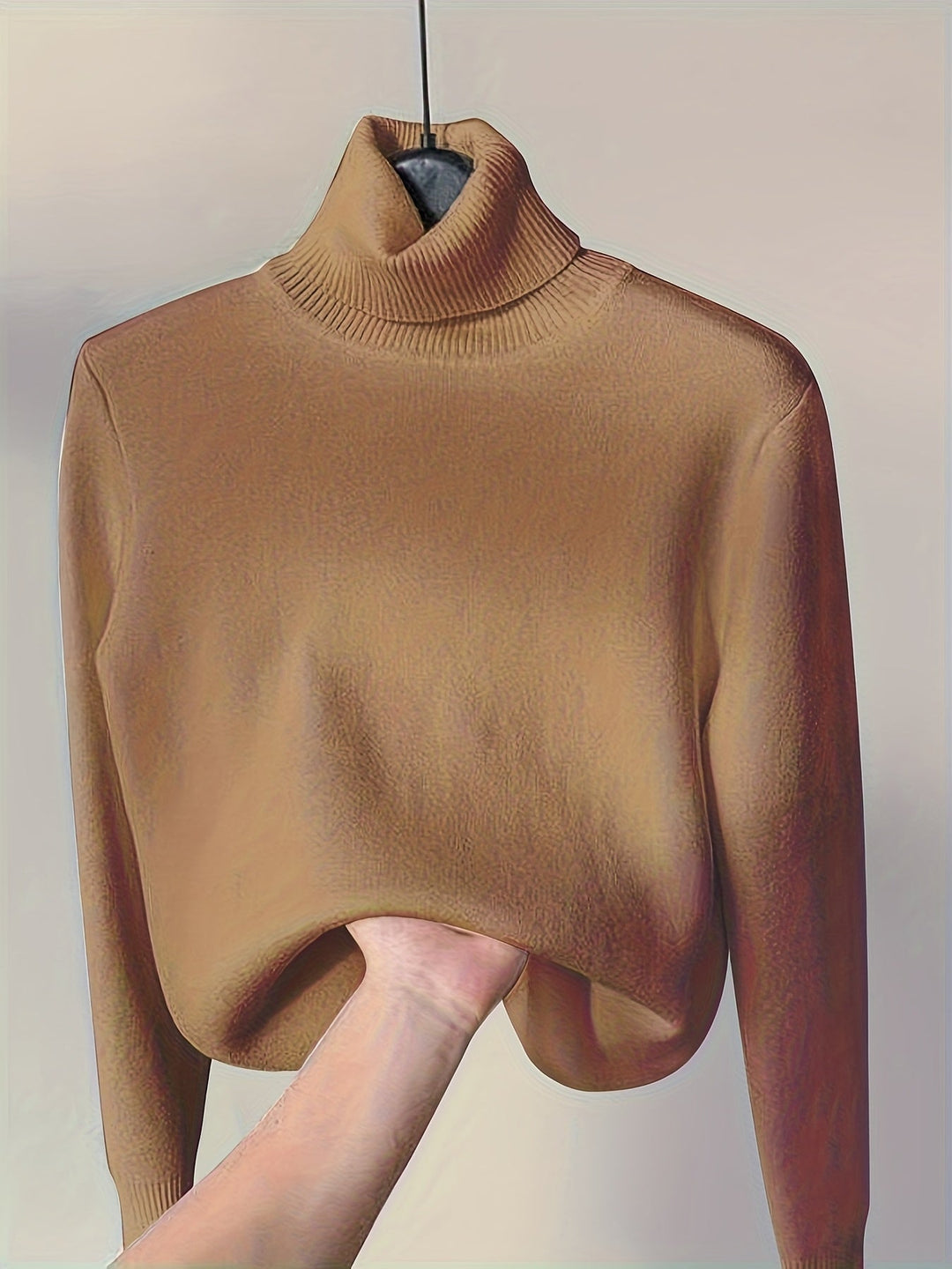 Arvina | Damen Rollkragen Pullover mit Fleecefutter - Camel - Image 5