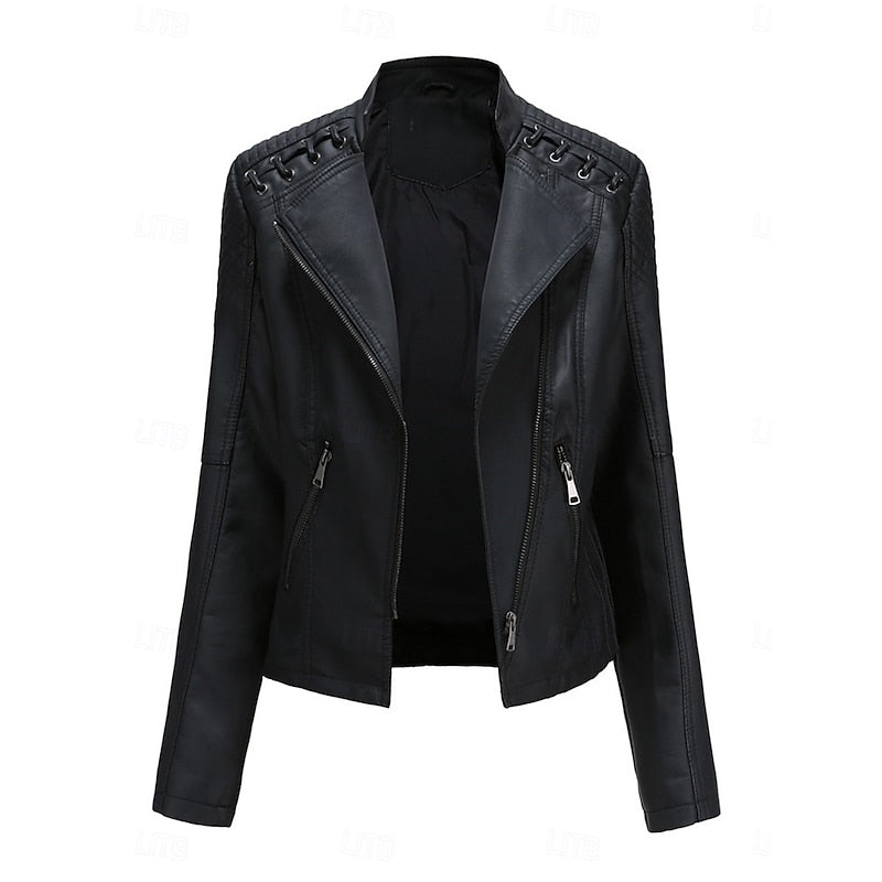 Astrid | Damen Bikerjacke Schwarz Lederjacke - Black - Image 1