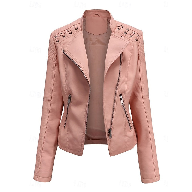 Astrid | Damen Bikerjacke Schwarz Lederjacke - Black - Image 12