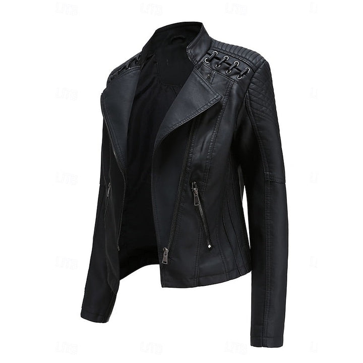 Astrid | Damen Bikerjacke Schwarz Lederjacke - Black - Image 3