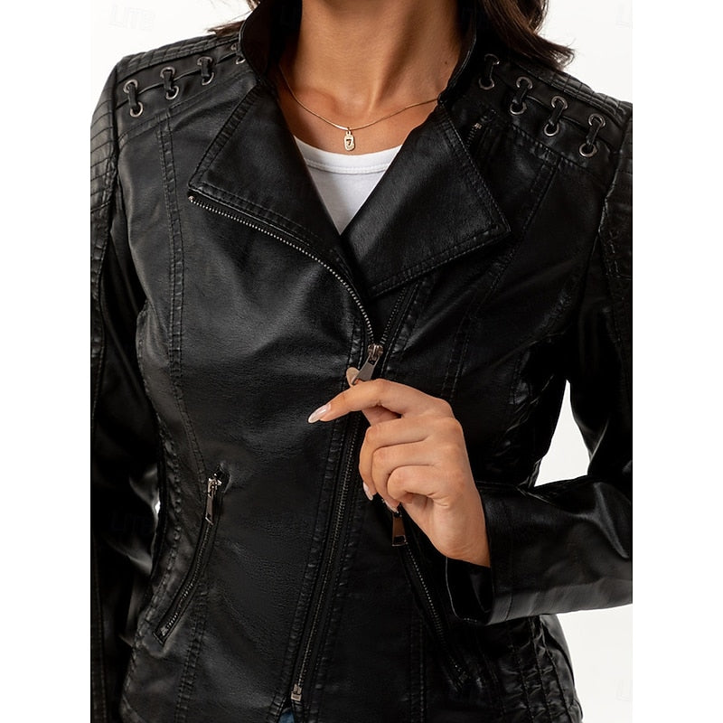Astrid | Damen Bikerjacke Schwarz Lederjacke - Black - Image 4