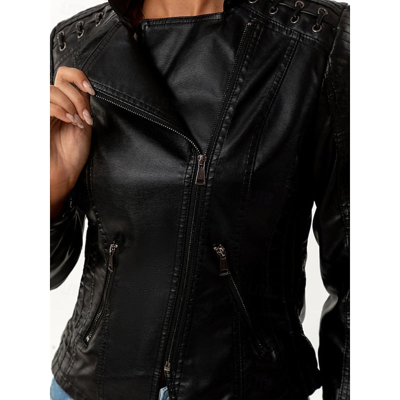 Astrid | Damen Bikerjacke Schwarz Lederjacke - Black - Image 5