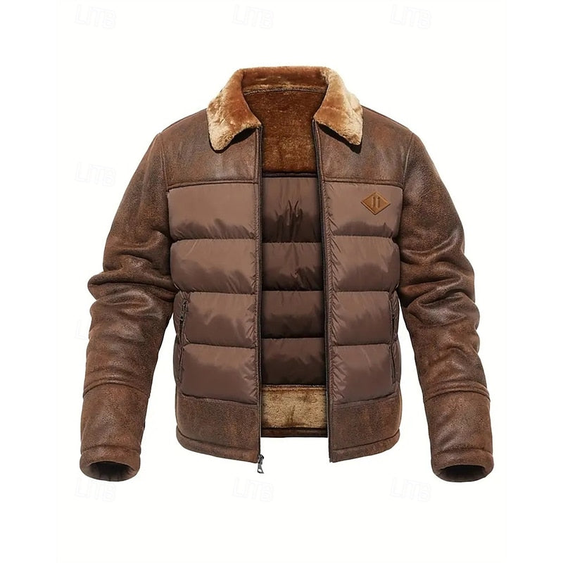 Baldric | Herren Winterjacke Gefüttert Fellkragen - Brown - Image 1