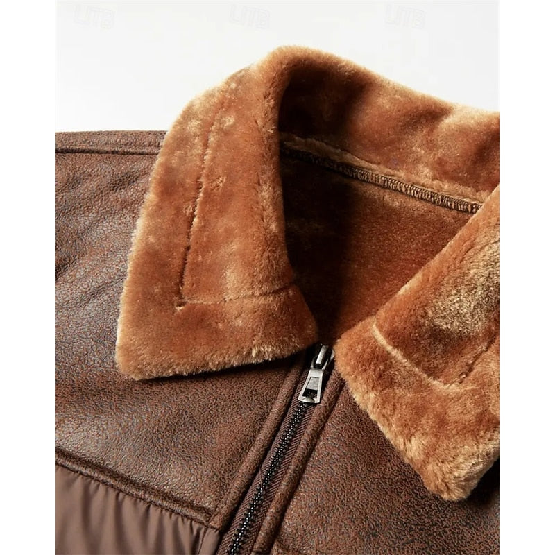 Baldric | Herren Winterjacke Gefüttert Fellkragen - Brown - Image 4