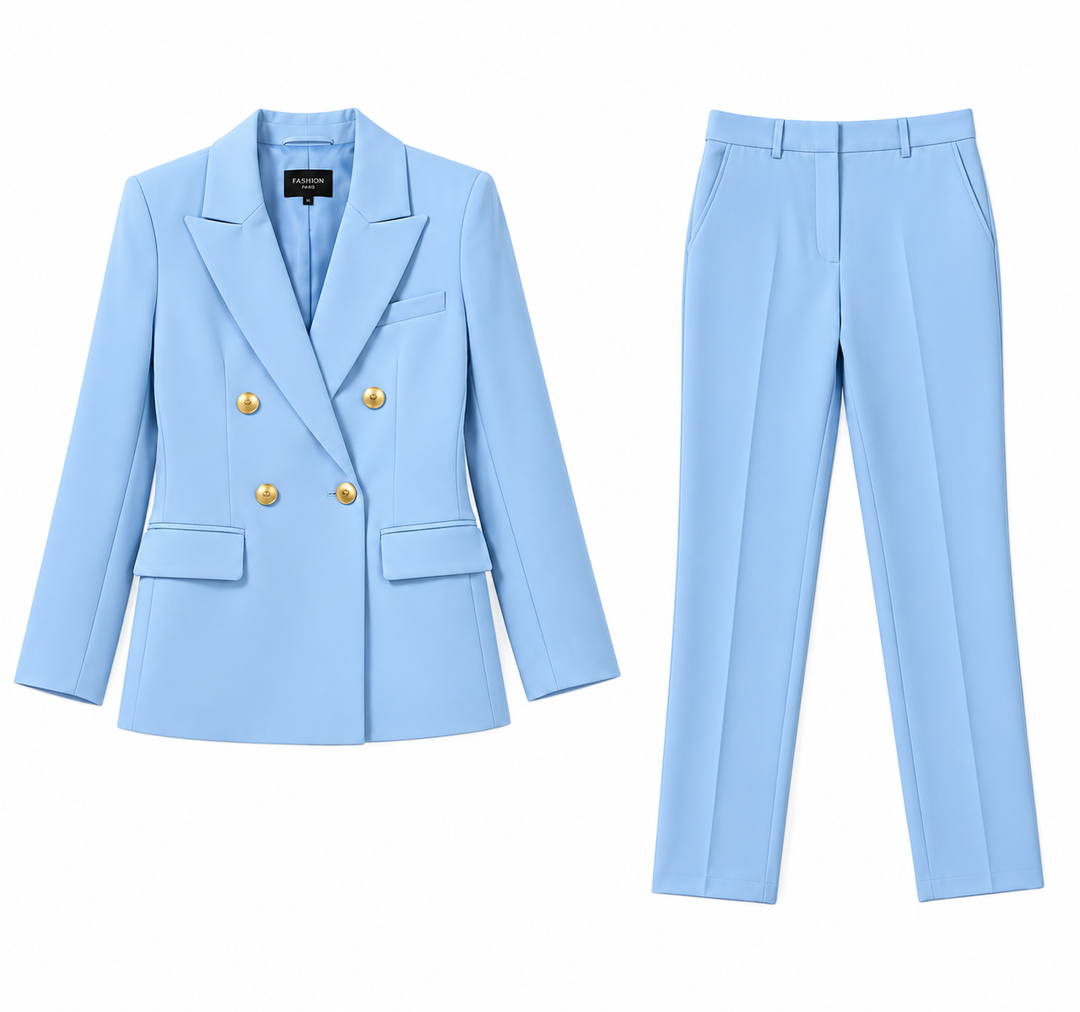 Belvara | Damen Blazer Set Zweiteiler mit Hose - Light Blue - Image 1