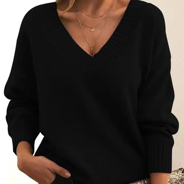 Belvora | Damen Pullover V-Ausschnitt Strickpulli - Image 1