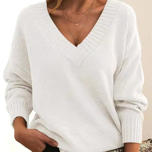 Belvora | Damen Pullover V-Ausschnitt Strickpulli - Image 2