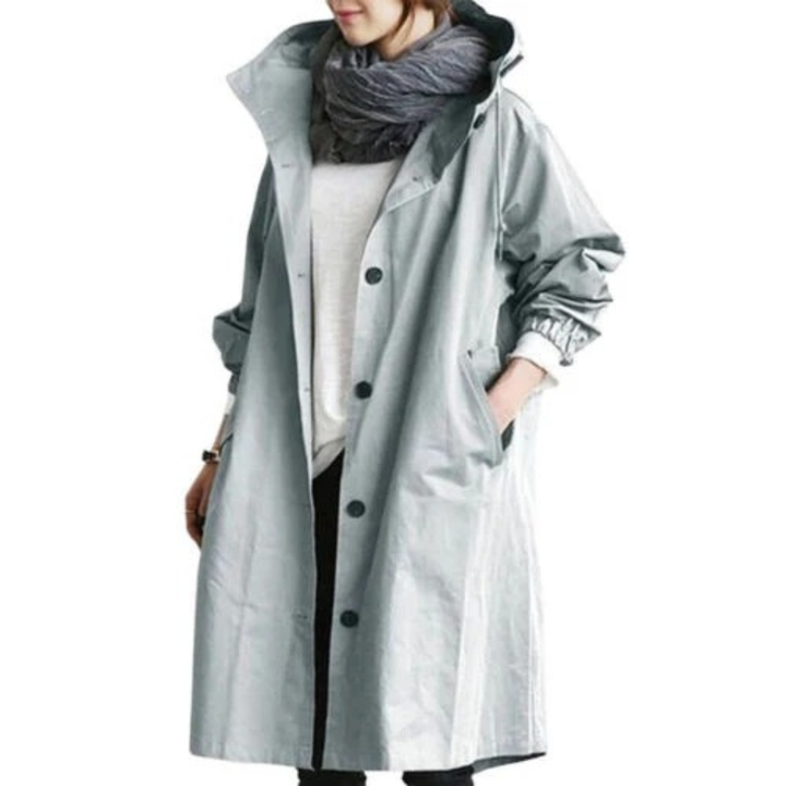 Bervaine | Damen Langer Regenmantel mit Kapuze - Olive Green - Image 3