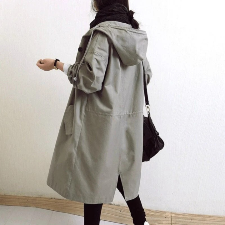 Bervaine | Damen Langer Regenmantel mit Kapuze - Olive Green - Image 6