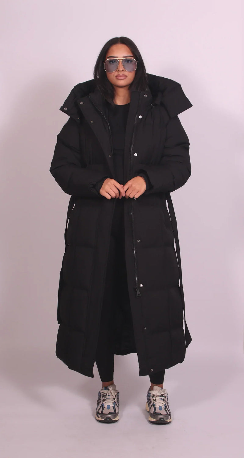 Branka | Damen Lange Winterjacke mit Kapuze - Dark Brown - Image 2