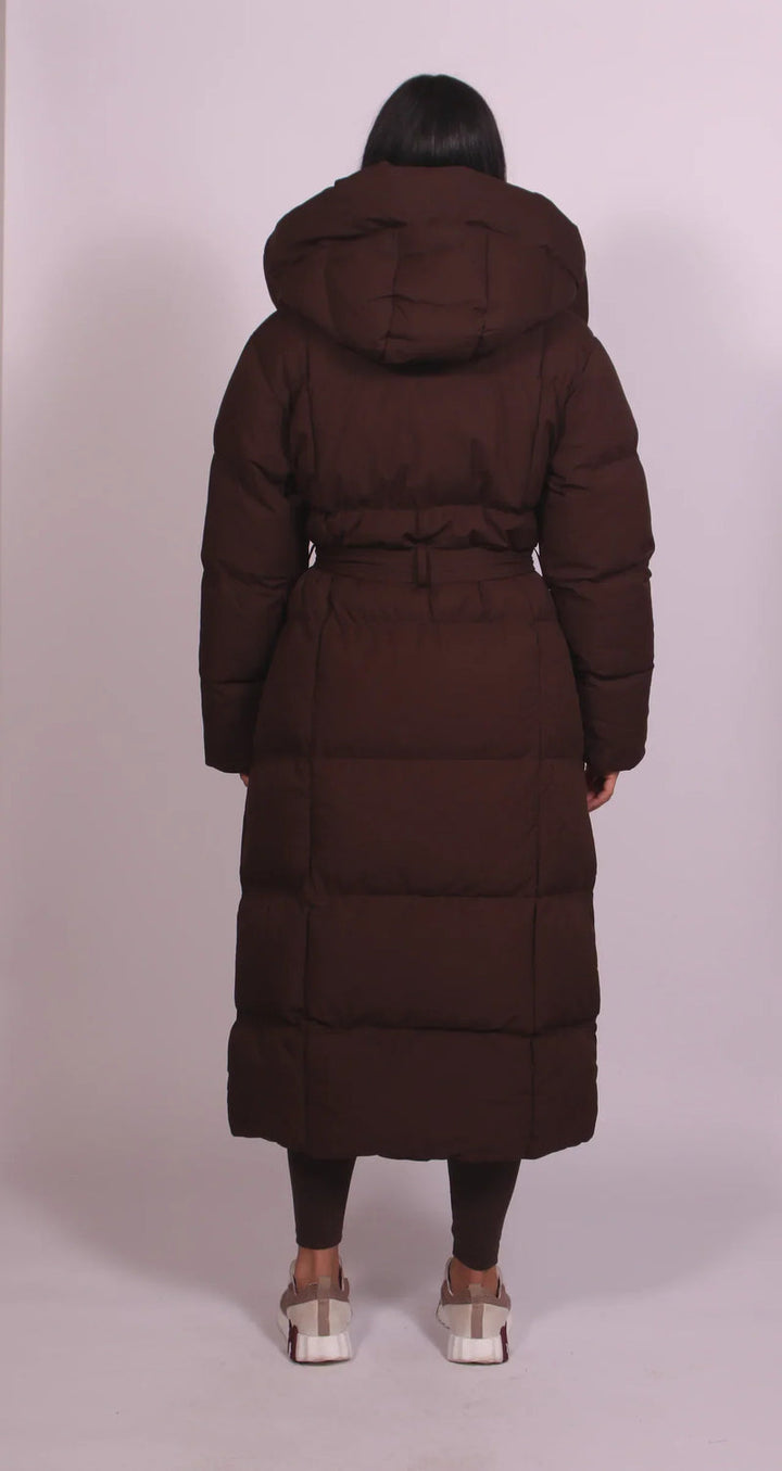 Branka | Damen Lange Winterjacke mit Kapuze - Dark Brown - Image 4