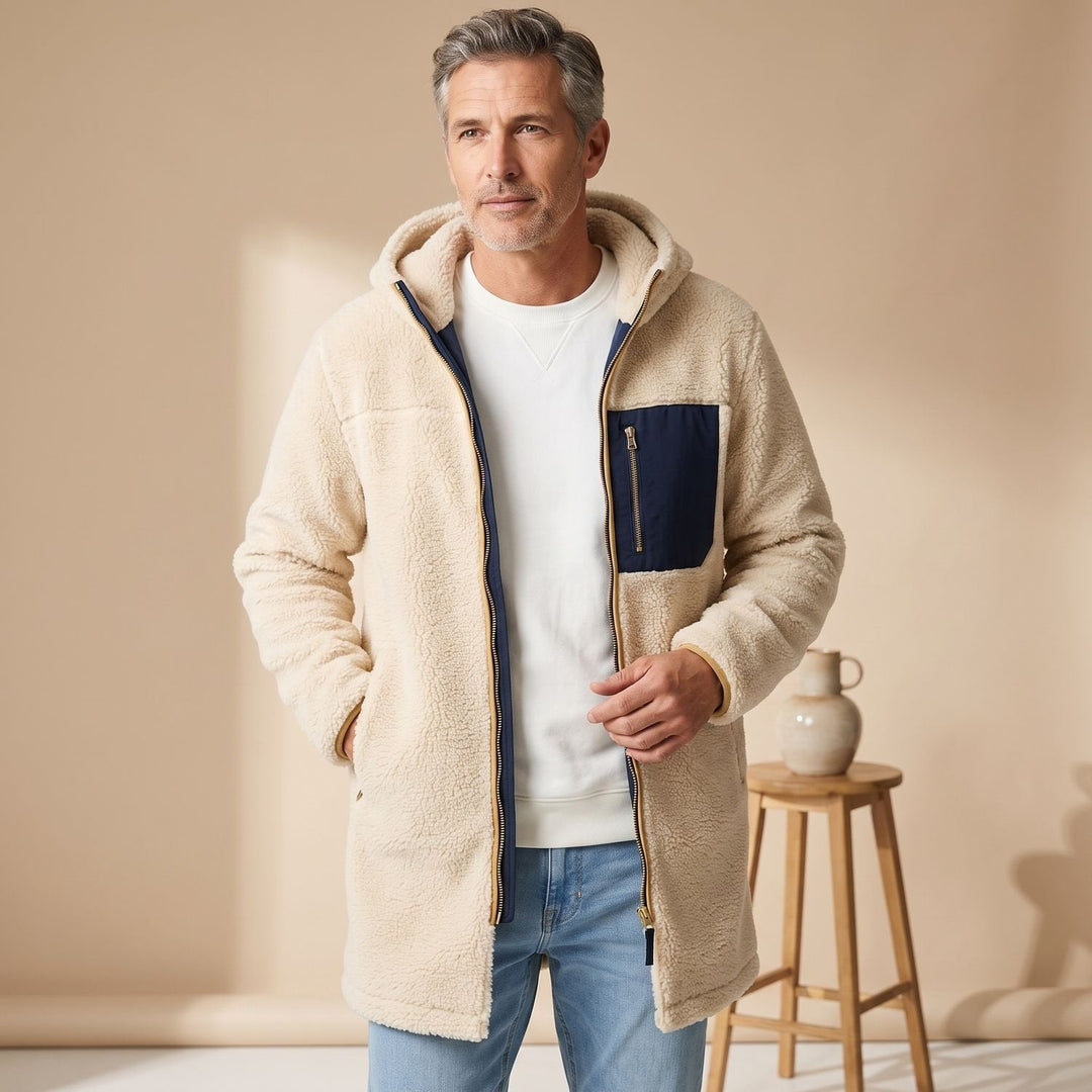 Brenulf | Herren Wintermantel Sherpa-Fleece Wendemantel - Cream - Image 3