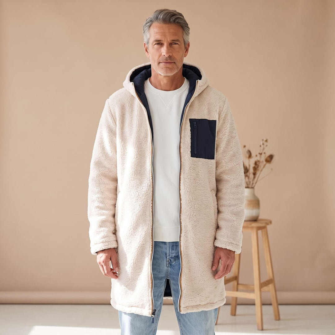 Brenulf | Herren Wintermantel Sherpa-Fleece Wendemantel - Cream - Image 4